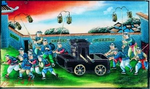 十三行新式救火場景,,救火隊(duì)員推水車。水車燈籠上寫有“十三行”字樣,。 十三行新式救火場景,,救火隊(duì)員推水車。水車燈籠上寫有“十三行”字樣,。