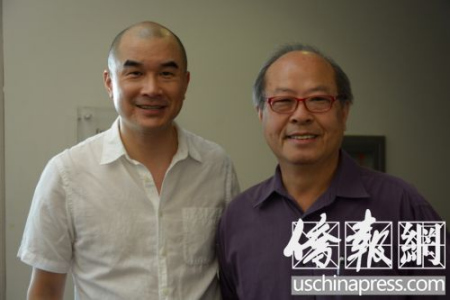 紀(jì)錄片導(dǎo)演梅展鴻(左)和執(zhí)行制片人馬鎮(zhèn)金(右)合影。(美國《僑報(bào)》/夏嘉 攝) 紀(jì)錄片導(dǎo)演梅展鴻(左)和執(zhí)行制片人馬鎮(zhèn)金(右)合影,。(美國《僑報(bào)》/夏嘉 攝)