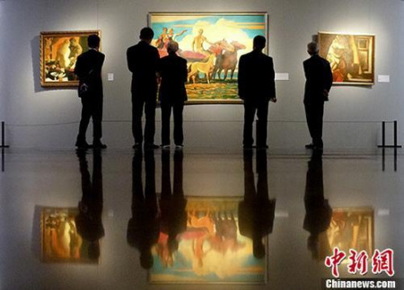 “伏爾加河之聲——中國(guó)美術(shù)館藏俄羅斯油畫精品展專場(chǎng)活動(dòng)”在北京舉辦,。圖為畫展現(xiàn)場(chǎng)。 <a target='_blank' >中新社</a>記者 杜洋 攝