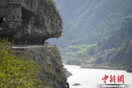 棧道依山傍勢(shì)、凌空架木,,在青翠的山間盤旋延伸,。張浪 攝 棧道依山傍勢(shì)、凌空架木,,在青翠的山間盤旋延伸,。張浪 攝