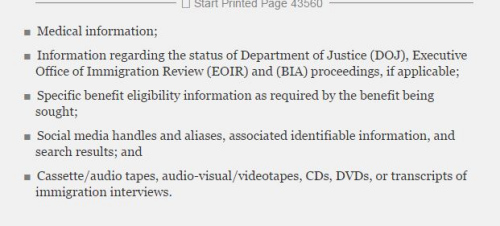 聯(lián)邦公報(bào)新規(guī)中移民檔案的部分條目,，其中包括社交媒體部分(美國(guó)中文網(wǎng))