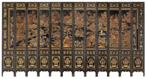 清道光磨金漆畫西湖風景大壽屏(背面) 廣東省博物館供圖 清道光磨金漆畫西湖風景大壽屏(背面) 廣東省博物館供圖