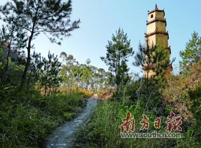 大埔三河壩--潮州饒平麒麟嶺古驛道上的遺存：余里古道,，右邊是余峰塔。 劉招迎 攝