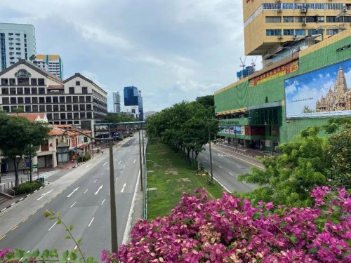 疫情下的新加坡街道,，平日擁堵,，現(xiàn)在連車都很少看到。(楊光供圖)