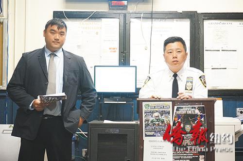 市警五分局局長吳銘恒與社區(qū)聯(lián)絡官張子華介紹祈福黨詐騙案。