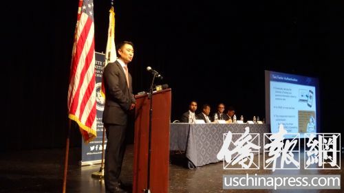 蘇恩提醒洛杉磯華人提防各種網(wǎng)絡(luò)詐騙犯罪,。(美國《僑報(bào)》/高睿