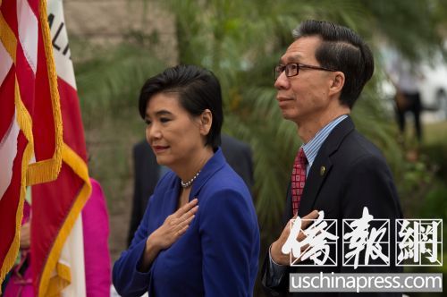 趙美心,、周本立競選之路相互支持,、相互打氣,。(美國《僑報》/高睿