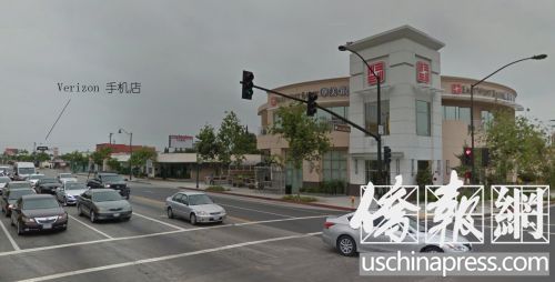 中國僑網(wǎng)警方因交通違章攔撿搶匪車輛的圣蓋博大街路口,。(美國《僑報》摘自谷歌地圖)