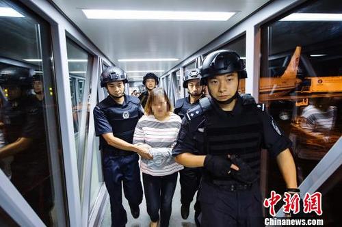 中國(guó)僑網(wǎng)胡某霞被押解途中。杭州警方供圖