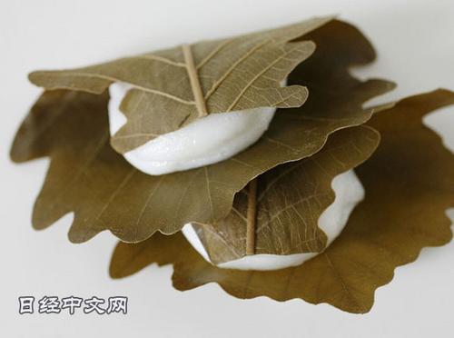 中國(guó)僑網(wǎng)日式傳統(tǒng)點(diǎn)心“柏葉餅”,。(日經(jīng)中文網(wǎng))