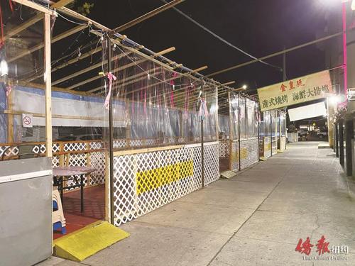中國僑網(wǎng)橙色區(qū)域的布魯克林八大道華社中餐館再受打擊,生意一落千丈,。(美國《僑報》/崔國萁 攝)