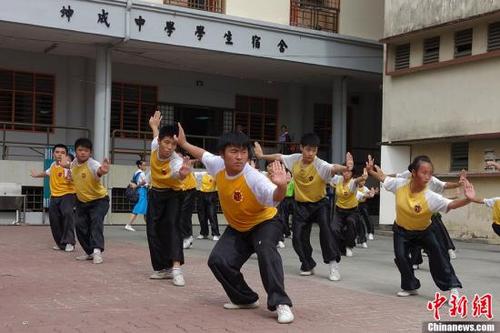 中國(guó)僑網(wǎng)圖為馬來(lái)西亞一華文學(xué)校學(xué)生在練習(xí)中國(guó)武術(shù),。中新社發(fā) 張冬冬 攝