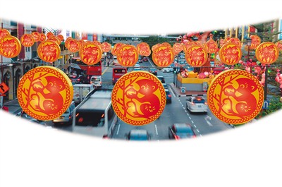 1月12日,新加坡街頭燈飾亮麗多彩,喜迎農(nóng)歷猴年