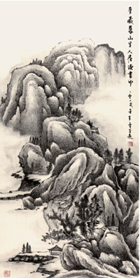 中國僑網(wǎng)深山讀書圖(138cm*69cm 紙本水墨)-岑全遠(yuǎn)(美國)-2012