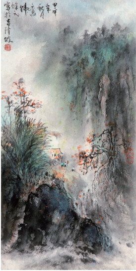 中國僑網(wǎng)油棕園旁的山水(29.5cm*59cm 紙本水墨)-韓余元(馬來西亞)-2014