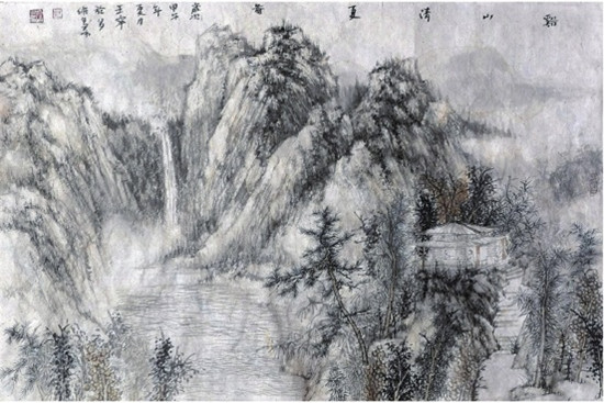 中國僑網溪山清夏圖(61cm*90cm 紙本水墨)-王寧(加拿大)-2014