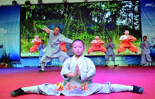 北派武術(shù)愛好者拜師后展示武藝。