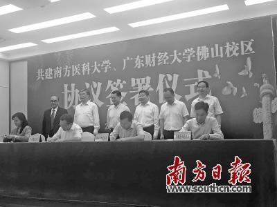 中國僑網(wǎng)佛山將與南方醫(yī)科大學(xué),、廣東財經(jīng)大學(xué)深化合作,。圖為19日的簽約現(xiàn)場。 趙越 攝
