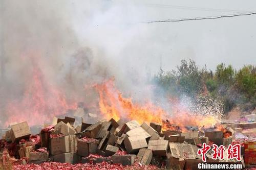 中國僑網(wǎng)晉江市公安局組織銷毀非法煙花爆竹現(xiàn)場,?!£慅埳健z