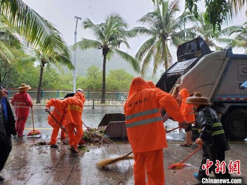 中國僑網(wǎng)園林環(huán)衛(wèi)工人收集處理街頭的斷枝落葉,?!∮浾咄鯐员蟆z