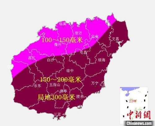 中國(guó)僑網(wǎng)10月12日8時(shí)~15日8時(shí)過(guò)程累積雨量預(yù)報(bào)圖,。海南省氣象服務(wù)中心 供圖