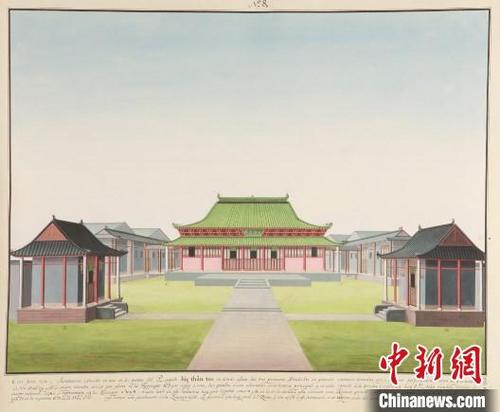 中國僑網(wǎng)1796年西班牙人阿格特訂制的海幢寺水彩畫 廣東省博物館 供圖