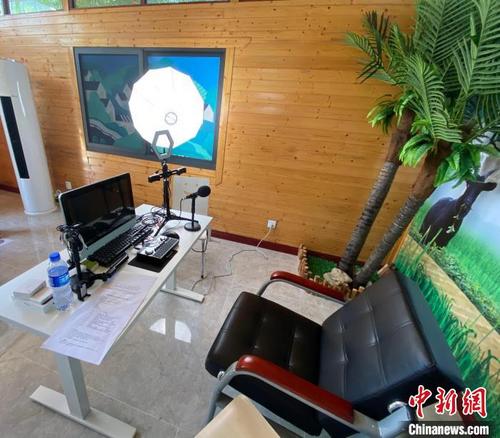 中國僑網(wǎng)文昌市龍樓鎮(zhèn)全美電商服務中心開設的直播間,。 張茜翼 攝