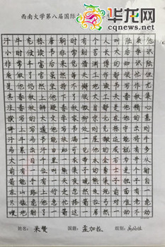 中國僑網(wǎng)留學(xué)生的硬筆書法,。(黃軍 攝)