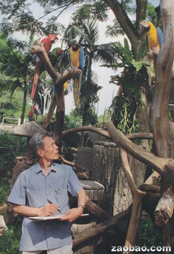 中國(guó)畫家吳冠中于1990年在新加坡飛禽公園寫生,。(新加坡《聯(lián)合早報(bào)》資料圖)