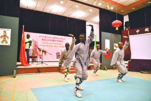 貝寧中國文化中心武術(shù)班為開學(xué)典禮助興,。(郭明濤