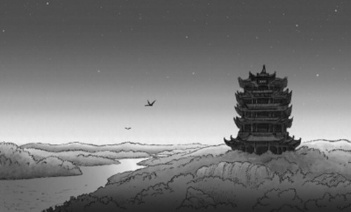 中國僑網(wǎng)《黃鶴樓》德文畫冊中的手繪圖,。(周俊提供)