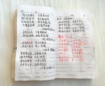 中國僑網洪健城參加中國詩詞大會時隨身攜帶的筆記本,。(采訪者供圖)