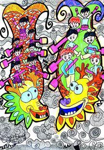 中國僑網(wǎng)圖為:湖北九歲小朋友林歆悅的畫作《賽龍舟》,。﹙湖北省圖書館供圖﹚