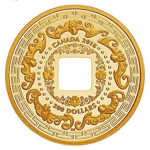 中國僑網(wǎng)“五福添壽”純金幣圖案,。(加拿大《星島日報》/加拿大皇家鑄幣廠圖片)