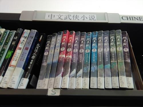 中國僑網(wǎng)在法拉盛圖書館,,中文武俠小說擺滿整個武俠小說專柜,。(美國《世界日報》/韓杰 攝)