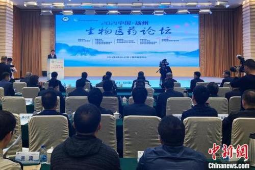 中國僑網(wǎng)25日,,2021中國·揚州生物醫(yī)藥論壇開幕,。 崔佳明 攝
