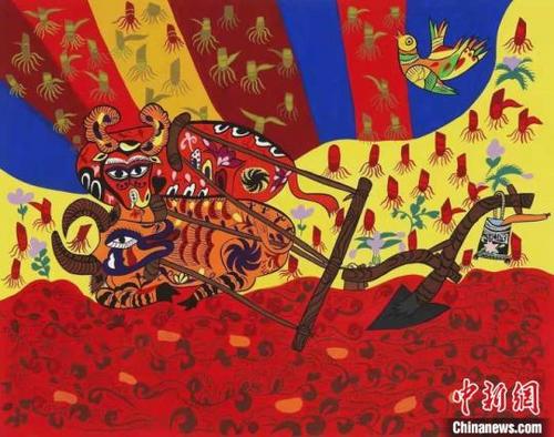 中國僑網(wǎng)安塞農(nóng)民畫作品,。陜西省美術博物館供圖